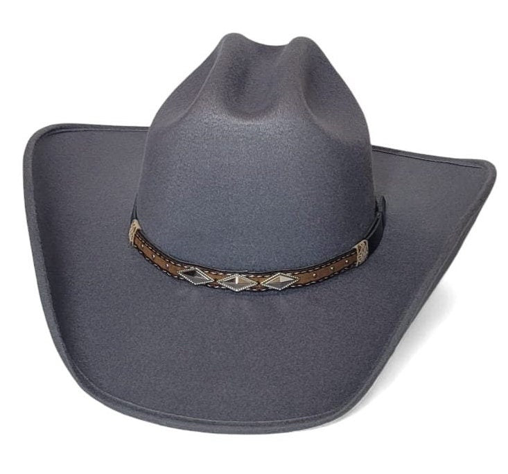Gray cowboy hat vaquero old Murrieta style luxury hat small, medium, and Large sizes, with a metal USA flag Logo gray color