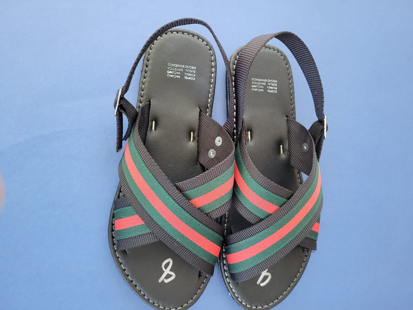 Men's Guys Flat Rubber and leather Slides Web sandal Stripe Sandals comfortable