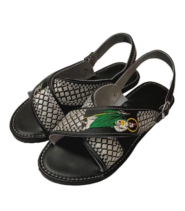 Huarache sandals for men of Tierra Caliente crossed embroidered San Judas tire sole