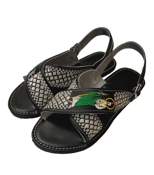 Huarache sandals for men of Tierra Caliente crossed embroidered San Judas tire sole