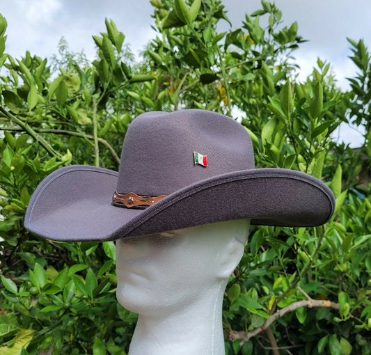 Western cowboy Gray hat the old Murrieta vaquero style w/metal Mexican flag logo