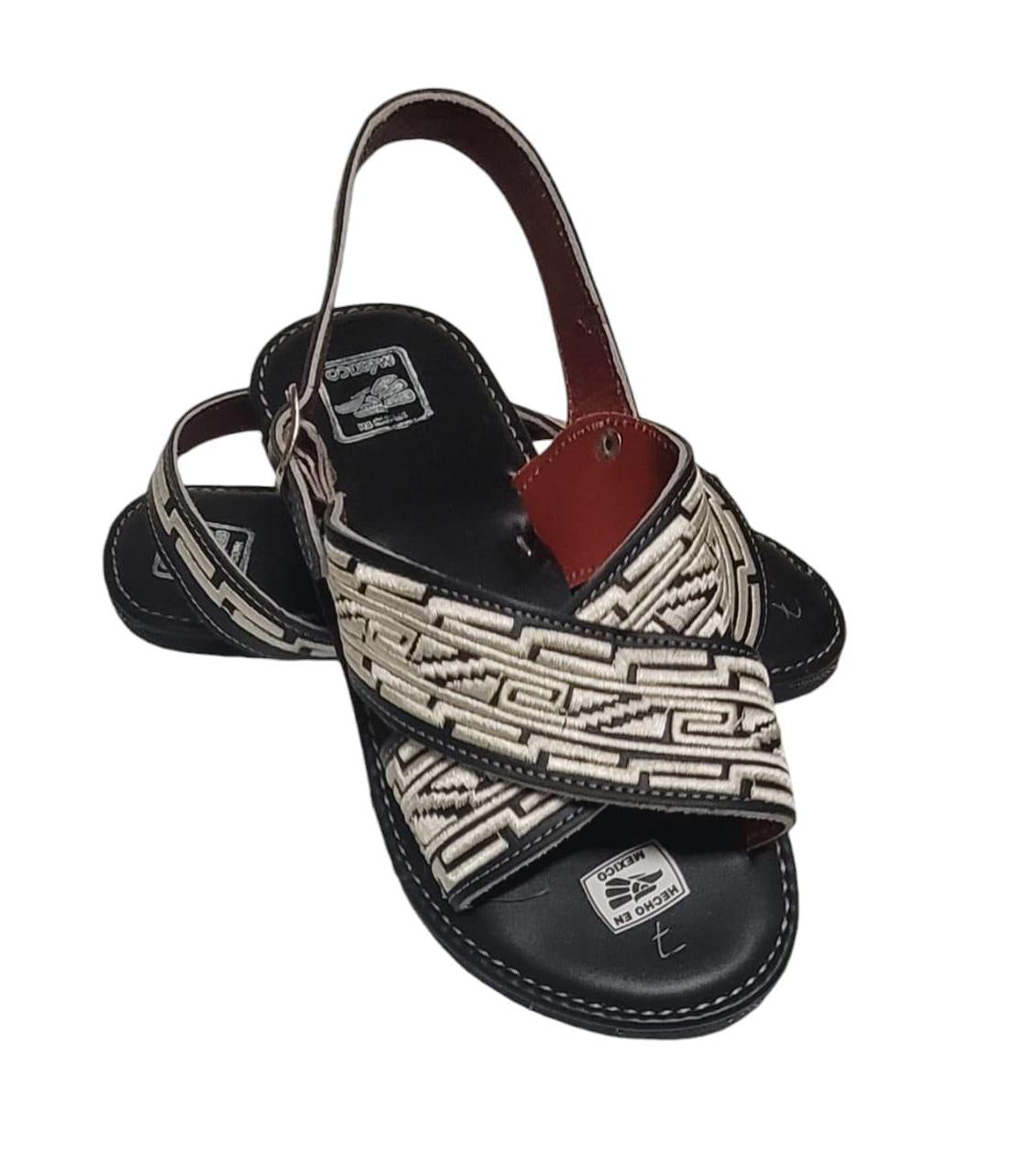 Black huarache sandals for men from Tierra Caliente crossed embroidered sole tire calentano guerrerense