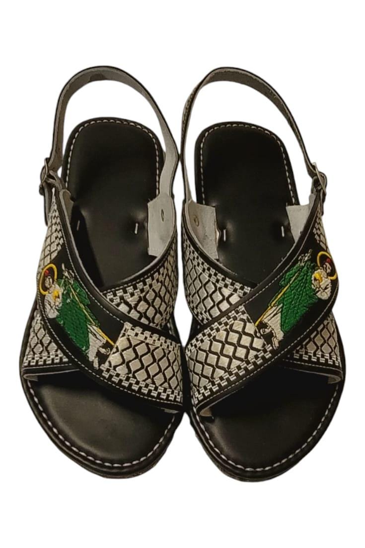 Huarache sandals for men of Tierra Caliente crossed embroidered San Judas tire sole