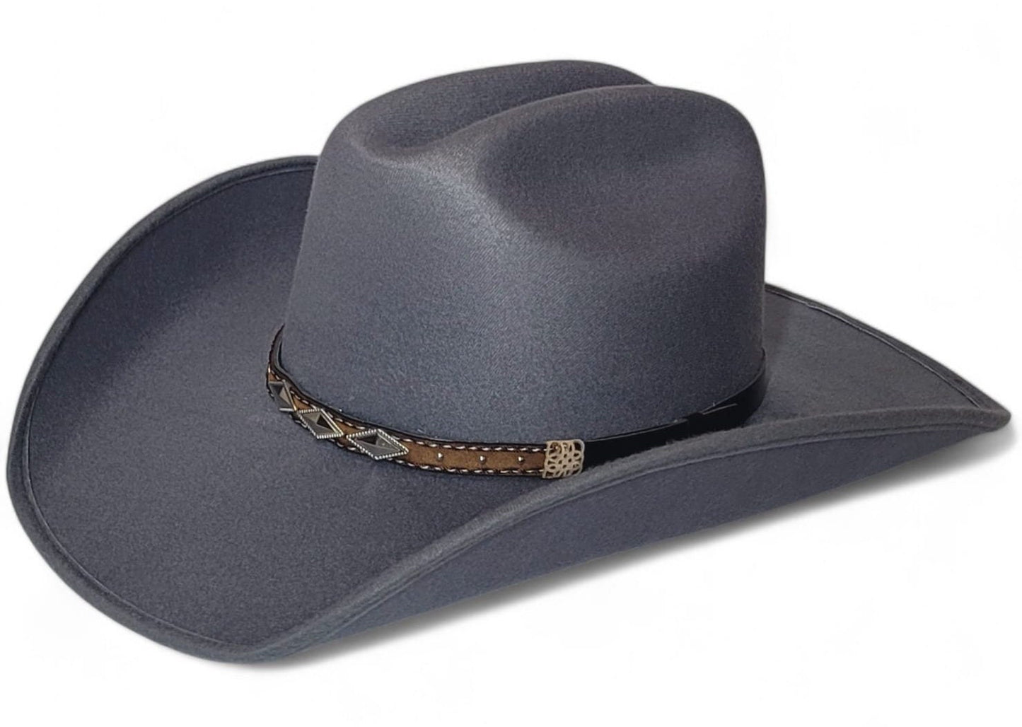 Gray cowboy hat vaquero old Murrieta style luxury hat small, medium, and Large sizes, with a metal USA flag Logo gray color
