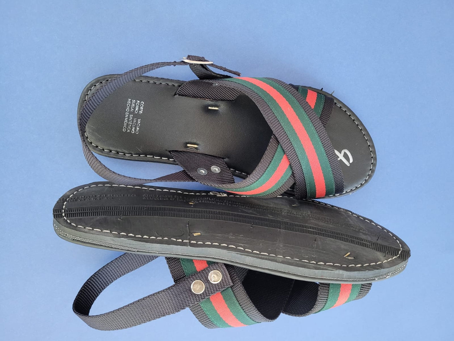 Men's Guys Flat Rubber and leather Slides Web sandal Stripe Sandals comfortable