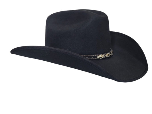 Black Men's cowboy hat vaquero old Murrieta style luxury hat small, medium, and Large sizes, with a metal USA flag Logo