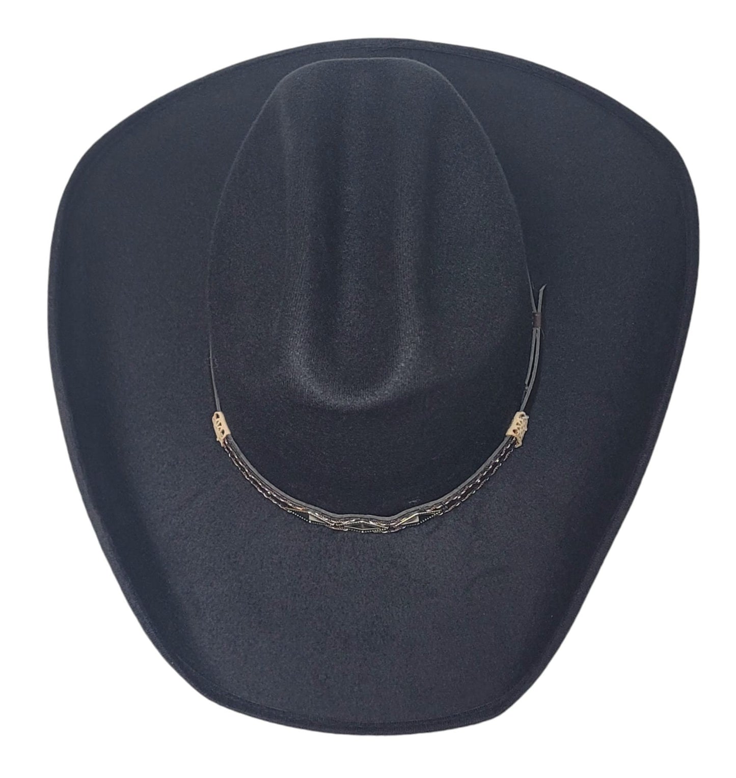 Black Men's cowboy hat vaquero old Murrieta style top hat small, medium, and Large sizes, with a metal Mexican flag Logo