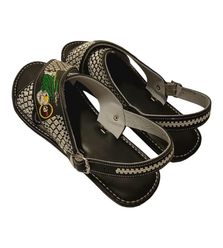 Huarache sandals for men of Tierra Caliente crossed embroidered San Judas tire sole