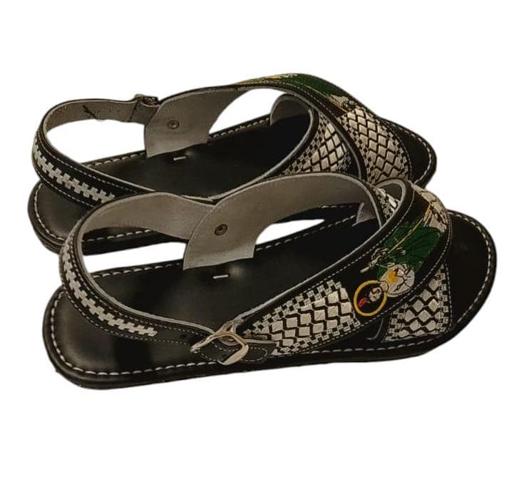 Huarache sandals for men of Tierra Caliente crossed embroidered San Judas tire sole