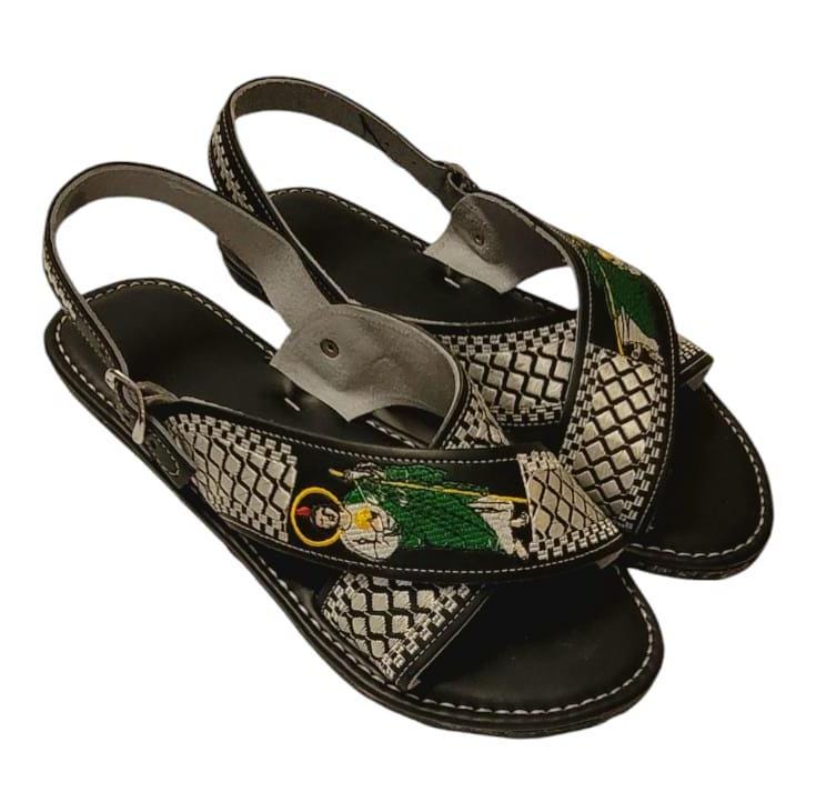 Huarache sandals for men of Tierra Caliente crossed embroidered San Judas tire sole